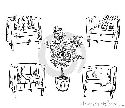 Furniture. Armchairs and flowerpot vector ilustration Vector Illustration