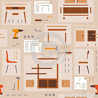 Furniture assembly and DIY seamless pattern Vector Illustration