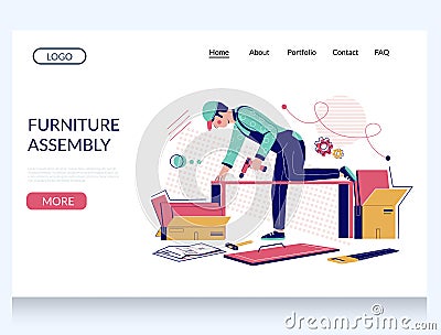 Furniture assembly vector website landing page design template Vector Illustration