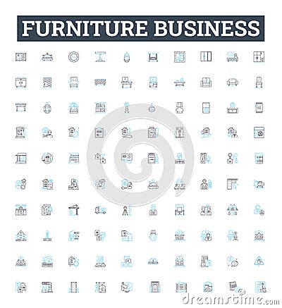 Furniture business vector line icons set. Furniture, business, furnishings, store, chairs, tables, sofas illustration Vector Illustration