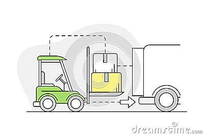 Furniture Buying with Lorry Loading with Packed Cardboard Box for Express Delivery Line Vector Illustration Vector Illustration