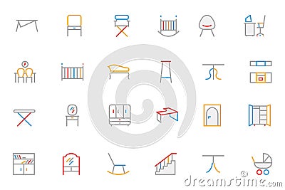 Furniture Colored Outline Vector Icons 4 Stock Photo