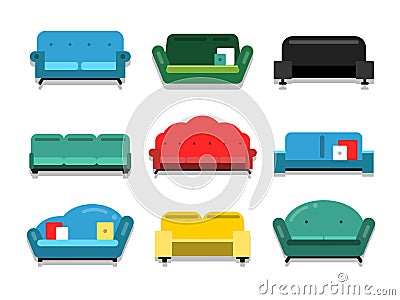 Furniture couches and sofa. Flat style vector illustrations Vector Illustration