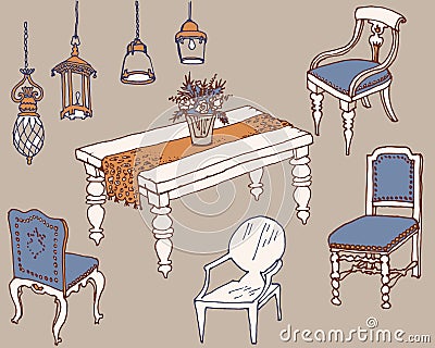 Furniture dinner1 color Vector Illustration