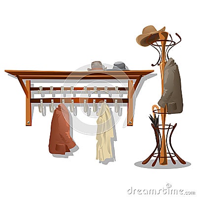 Furniture in dressing room, coat hooks in hallway Vector Illustration