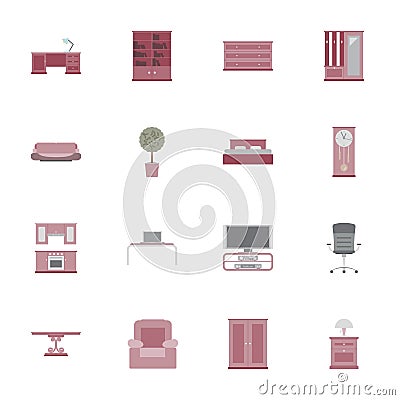 Furniture flat icon set Cartoon Illustration