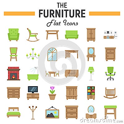 Furniture flat icon set, interior sign collection Vector Illustration