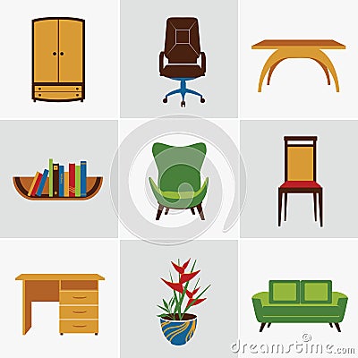 Furniture flat icons Vector Illustration