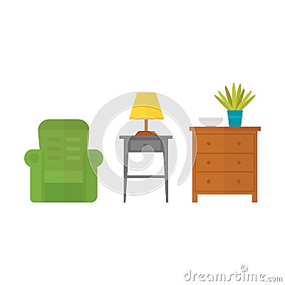 Furniture home decor icon set indoor cabinet interior room library office bookshelf modern restroom silhouette Vector Illustration