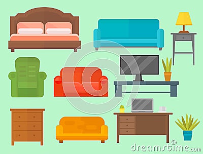 Furniture home decor icon set indoor cabinet interior room library office bookshelf modern restroom silhouette Vector Illustration