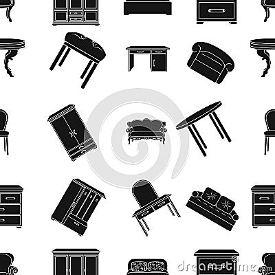 Furniture and home interior pattern icons in black style. Big collection of furniture and home interior vector symbol Vector Illustration
