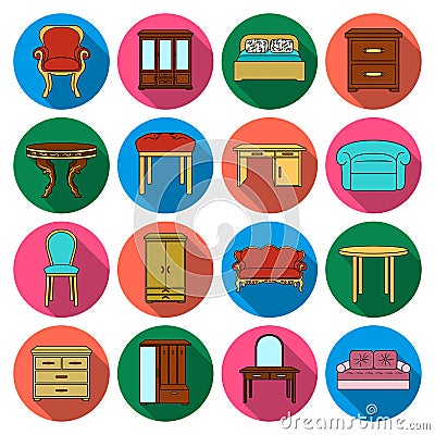 Furniture and home interior set icons in flat style. Big collection of furniture and home interior vector symbol stock Vector Illustration