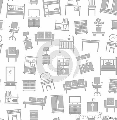 Furniture for house, background, seamless, white. Vector Illustration