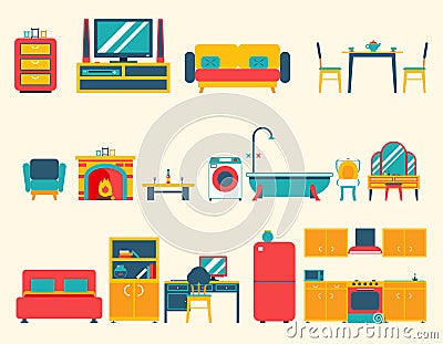 Furniture House Interior Icons and Symbols Set Vector Illustration