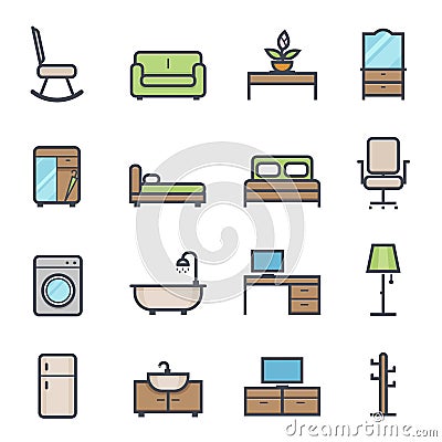 Furniture Icon Bold Stroke with Color Vector Illustration