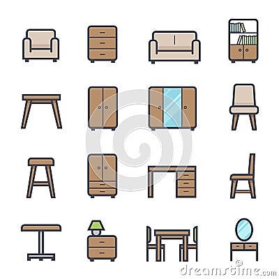 Furniture Icon Bold Stroke with Color Vector Illustration