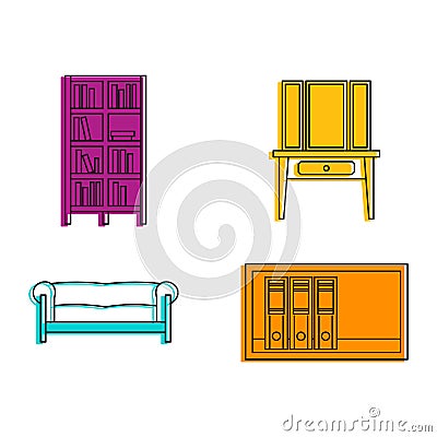 Furniture icon set, color outline style Vector Illustration
