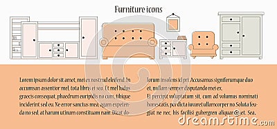 furniture icon set Cartoon Illustration