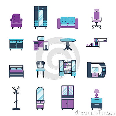 Furniture icons home design modern living room furnished apartment symbols vector illustration Vector Illustration