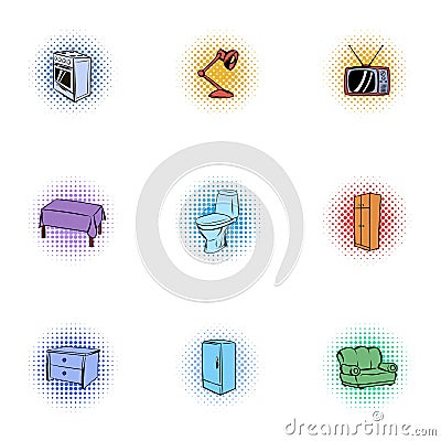 Furniture icons set, pop-art style Vector Illustration