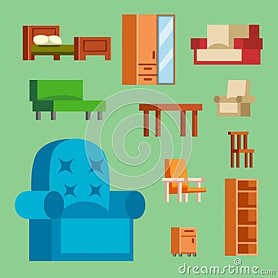 Furniture icons vector illustration isolated interior living cupboard simple element indoor home set room cabinet office Vector Illustration