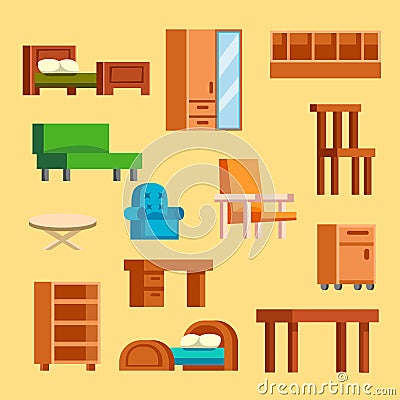 Furniture icons vector illustration isolated interior living cupboard simple element indoor home set room cabinet office Vector Illustration