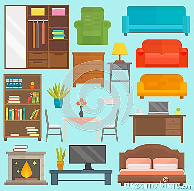 Furniture icons vector illustration outline modern closet bedroom silhouette Vector Illustration
