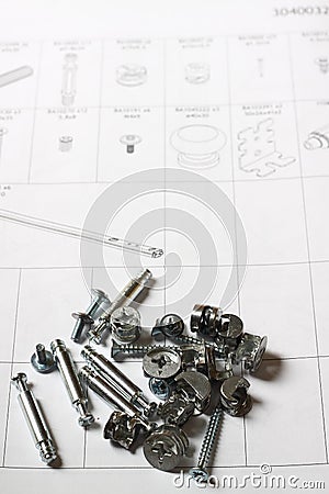 Furniture instructions with fixings Stock Photo