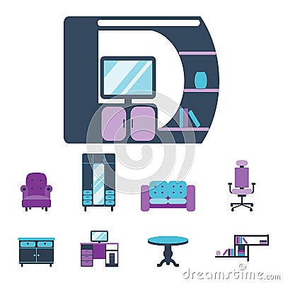 Furniture interior icons home design modern living room house comfortable apartment vector illustration Vector Illustration