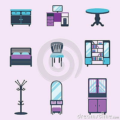 Furniture interior icons home design modern living room house comfortable apartment vector illustration Vector Illustration