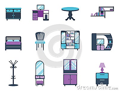 Furniture interior icons home design modern living room house comfortable apartment vector illustration Vector Illustration