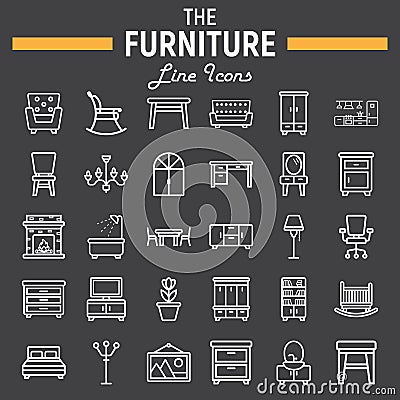 Furniture line icon set, interior sign collection Vector Illustration