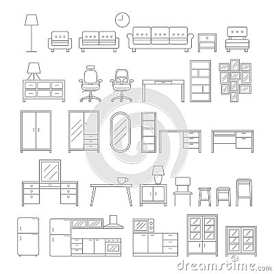 Furniture line icons style. Vector Illustration