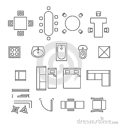 Furniture linear vector symbols. Floor plan icons Vector Illustration