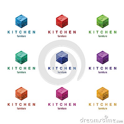 Furniture logo design concept (kitchen and other furniture). Different colors variant. Vector Illustration