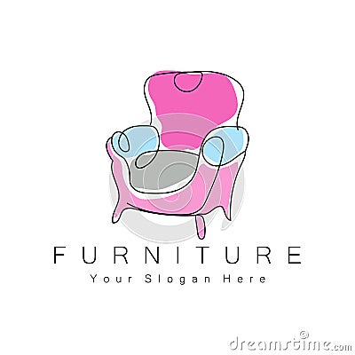 Furniture Logo Design, Home Furniture Illustration Table Icons, Chairs, Cupboards, Lamps Vector Illustration