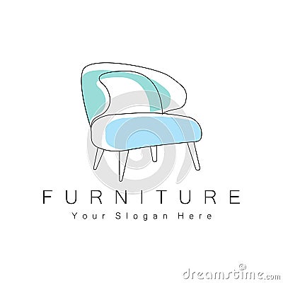 Furniture Logo Design, Home Furniture Illustration Table Icons, Chairs, Cupboards, Lamps Vector Illustration