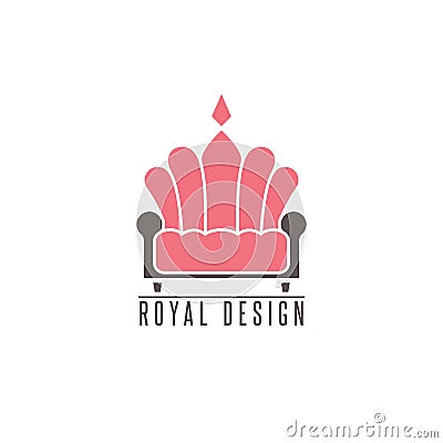 Furniture logo sofa, interior design creative mockup emblem shape crown, comfort divan icon Vector Illustration