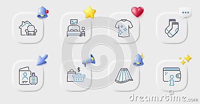 Furniture moving, Wallet and Clean t-shirt line icons. For web app, printing. Vector Vector Illustration