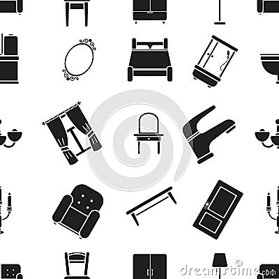Furniture pattern icons in black style. Big collection of furniture vector symbol stock illustration Vector Illustration