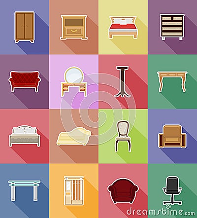 Furniture set flat icons vector illustration Vector Illustration