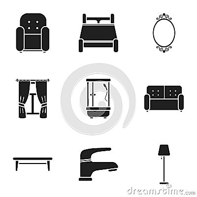 Furniture set icons in black style. Big collection of furniture vector symbol stock illustration Vector Illustration