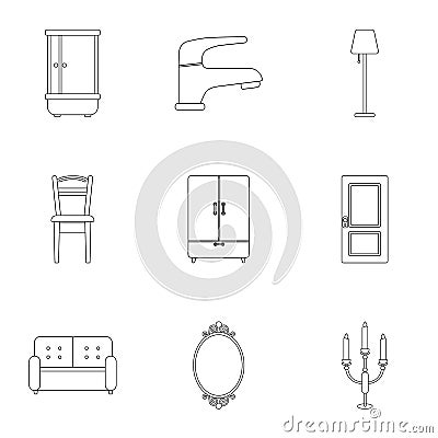 Furniture set icons in outline style. Big collection of furniture vector symbol stock illustration Vector Illustration