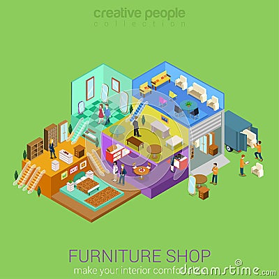 Furniture shop isometric interior floors concept Vector Illustration