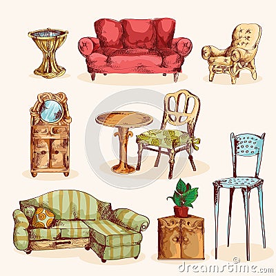 Furniture Sketch Colored Vector Illustration