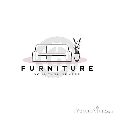 Furniture Sofa Cattails Logo Vector Illustration Design Line Art Vector Illustration