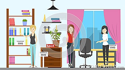 Furniture store interior. Vector Illustration