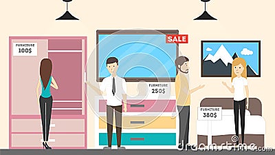 Furniture store interior. Vector Illustration