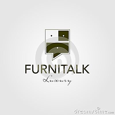 Furniture talk interior logo vintage vector icon illustration Vector Illustration