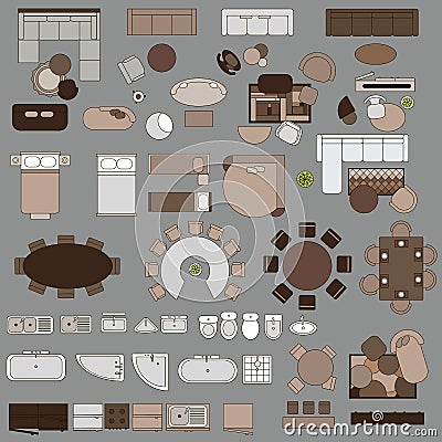 Furniture in top view Vector Illustration